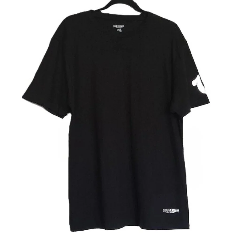 True Religion Men's Tee Shirt Short Sleeve Black Silver Horseshoe Logo EUC Sz  L
